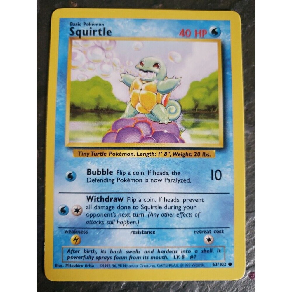POKEMON Squirtle 63/102 Base Set Common Non-Holo 1999 Trading Card